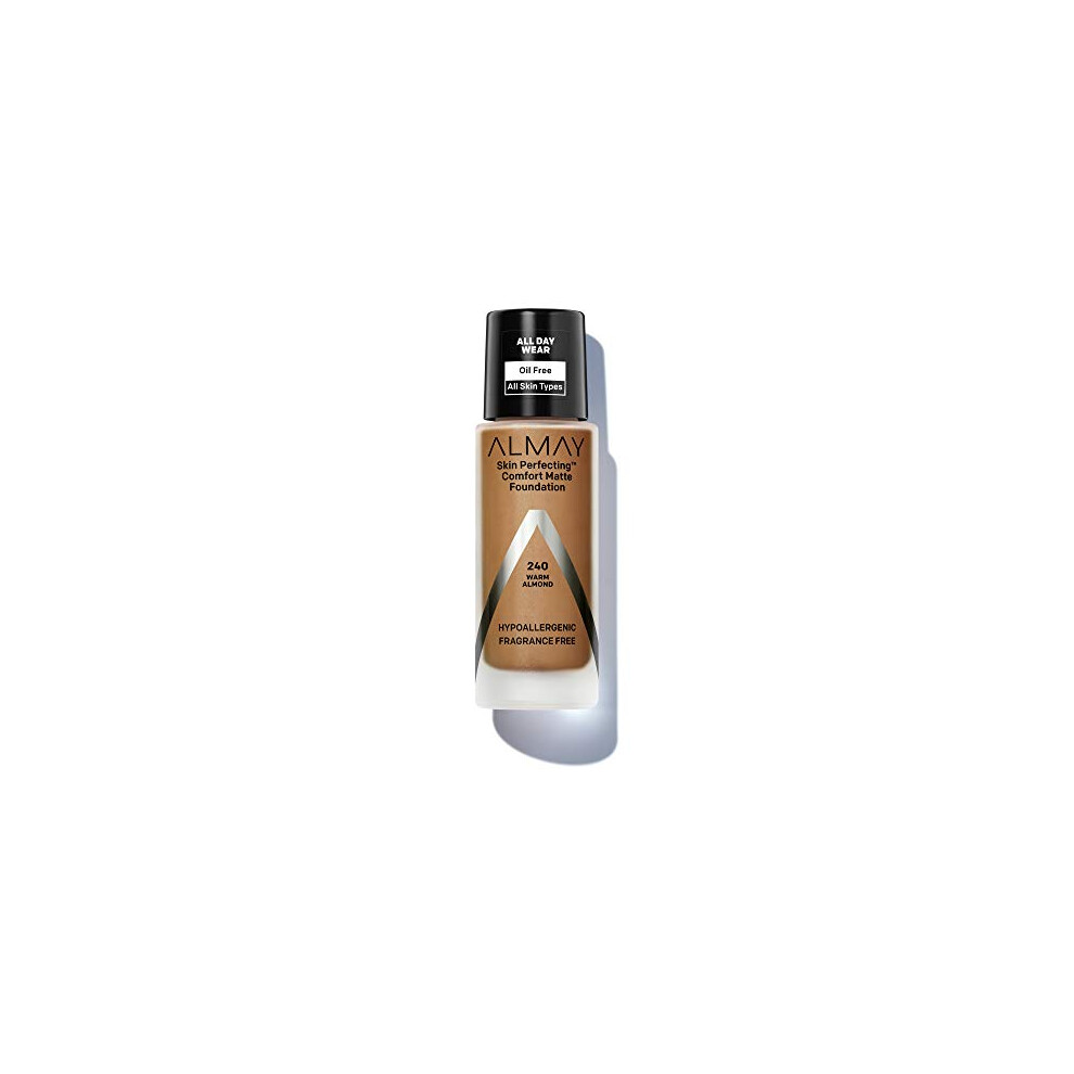 Almay Skin Perfecting comfort Matte Foundation, Hypoallergenic, cruelty Free, -Fragrance Free, Dermatologist Tested Liquid Makeup, Warm Almond