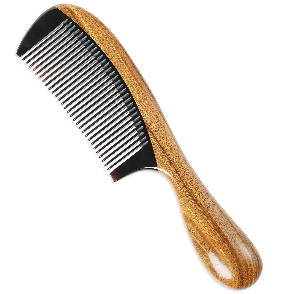 Onedor Unisex Handmade Buffalo Horn And Sandalwood Hair Combs - Anti-Static Natural Scent Wooden Detangler (Fine Tooth)
