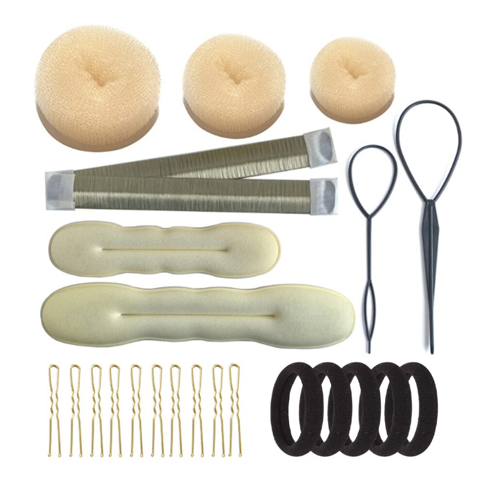 Iflymars Unisex Not,Specified 3 Pieces Hair Donut Bun Makers, 2 Pieces Foam Sponge Bun Shapers, 1 Pieces Magic French Twist Hairstyle Clip,2 Snap Bun Makers,10 Pieces Hair