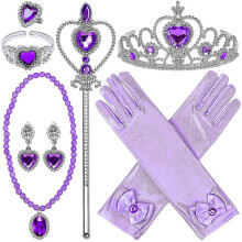 (As show, One size) Princess Dress Up Accessories 9 Pcs Princess Jewelry Toys Girl Toys Princess Accessories For Girls Crown Bracelet Ring Earring Necklace Wand Crown Bir