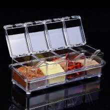 (As show, One size) 4pcs Seasoning Box, Spice Box Spice Jars Non-slip With Spoon And Cover