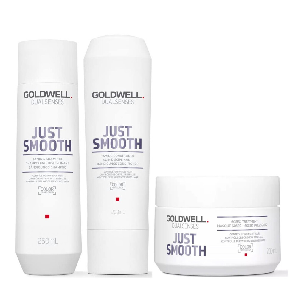 Goldwell Dualsenses Just Smooth Taming Shampoo 250Ml, Conditioner 200Ml And 60Sec Treatment 200Ml