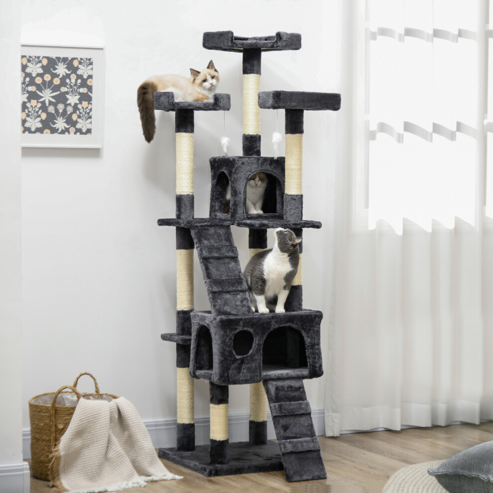Pawhut 173Cm Cat Tower Scratching Post Activity Centre For Indoor Charcoal