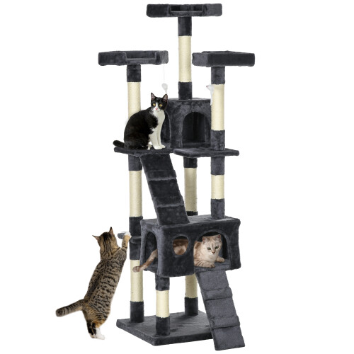 PawHut PawHut 173cm Cat Tower Scratching Post Activity Centre for Indoor Charcoal 1