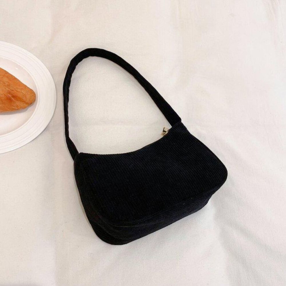 (black) 2022 Fashion Women Handbags Corduroy Underarm Bag Casual Women Shoulder Bags Solid Color Zipper Female Handbag Clutch