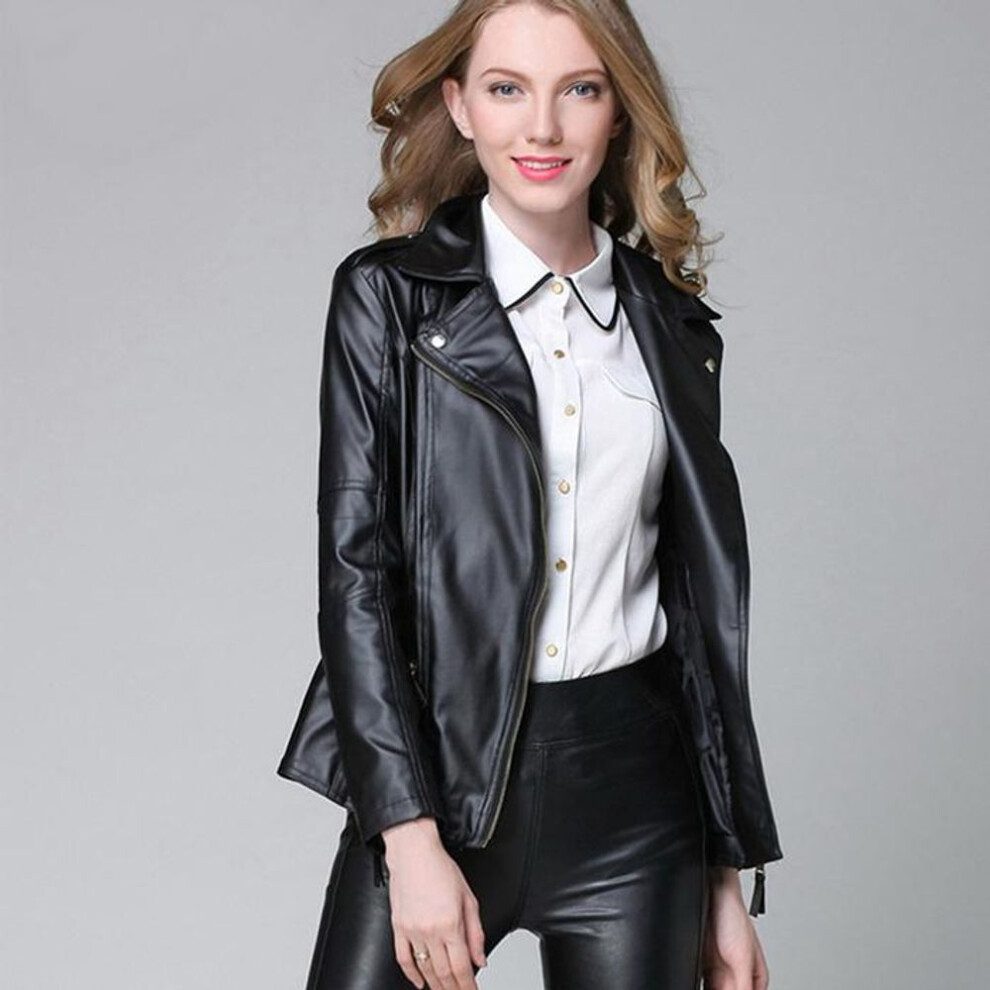 (black, XL) Women Leather Jackets Short Black Red Pu Leather Coat Ladies Slim Motorcycle Outerwear Coats