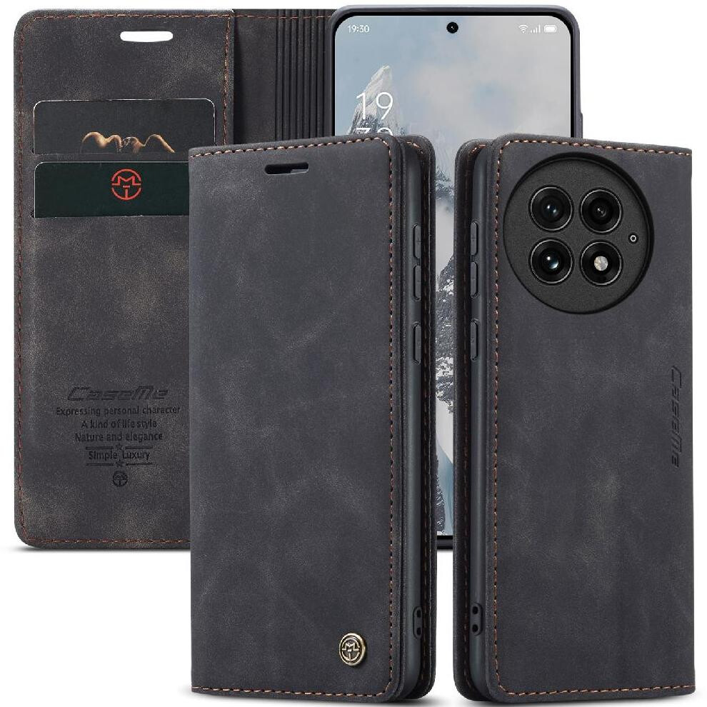 (Black) Flip Case For Oneplus 13 Vintage Pu Leather Wallet Magnetic Closure Shockproof Flip Folio Book Case Card Slot Kickstand Black 764549458431