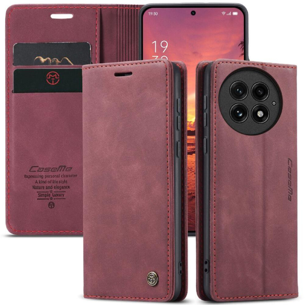 (Red) Flip Case For Oneplus 13 Vintage Pu Leather Wallet Magnetic Closure Shockproof Flip Folio Book Case Card Slot Kickstand Red 764549458394