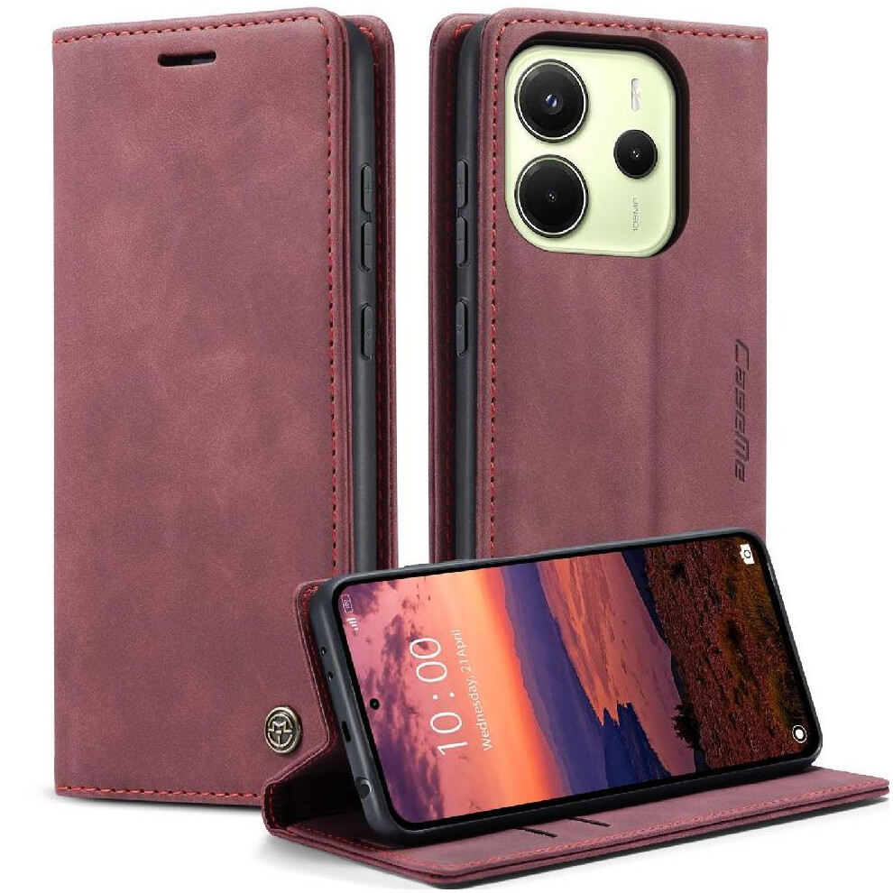 (Red) Flip Case For Xiaomi Mi Note 14 4G Flip Folio Book Magnetic Closure Shockproof Vintage Pu Leather Wallet Case Card Slot Kickstand Red 764549458448