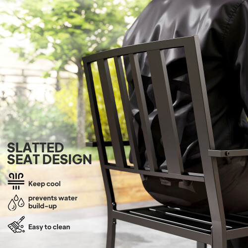 Outsunny Outsunny 2 PCs Stackable Outdoor Garden Chairs with Metal Slatted Design, Black 2