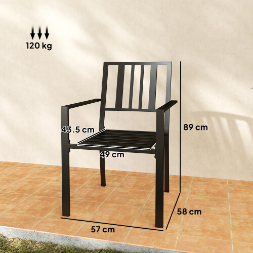 Outsunny Outsunny 2 PCs Stackable Outdoor Garden Chairs with Metal Slatted Design, Black 1