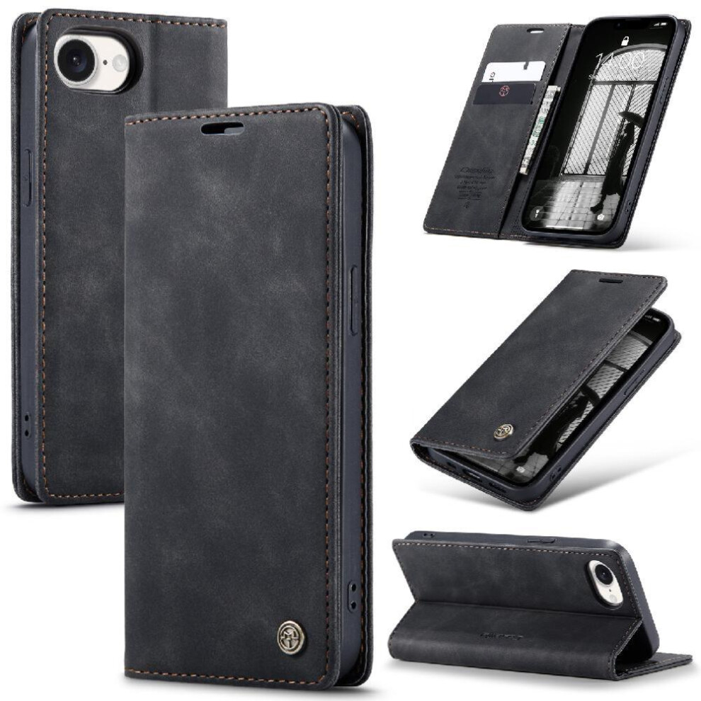 (Black) Flip Case For Iphone 16E Case Card Slot Kickstand Vintage Pu Leather Wallet Flip Folio Book Magnetic Closure Shockproof Black 764549458530