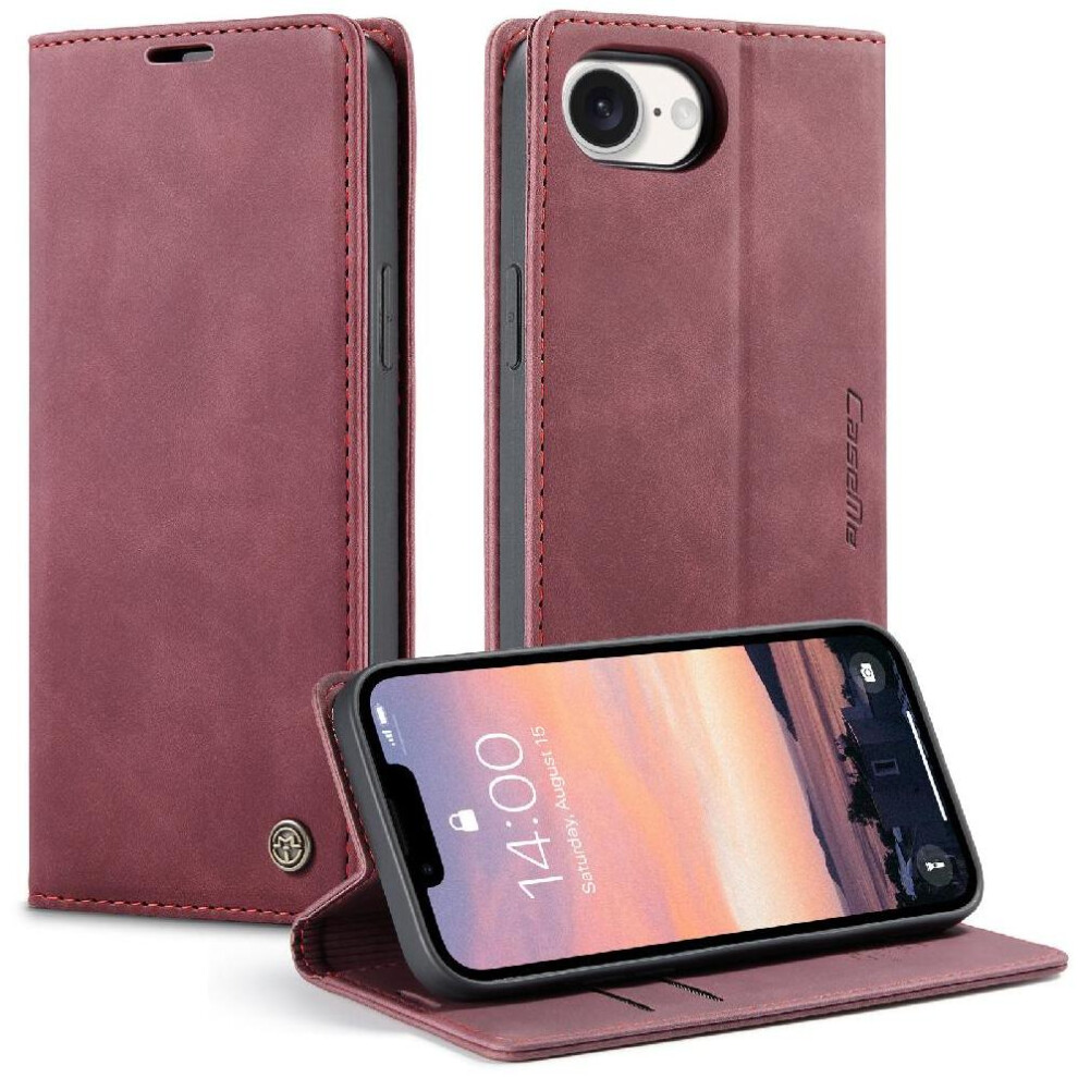 (Red) Flip Case For Iphone 16E Case Card Slot Kickstand Vintage Pu Leather Wallet Flip Folio Book Magnetic Closure Shockproof Red 764549458493