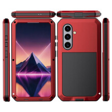 (Red) Heavy Duty Metal Case for Samsung Galaxy S25 Aluminum Alloy Metal Case Outdoor Sports 360 Full Body Protective Cover Dustproof