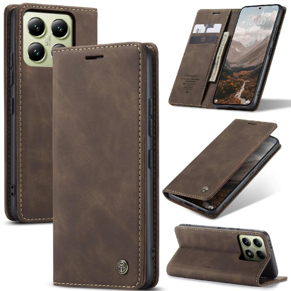 (Brown) Flip Case For Xiaomi 14T 5G Vintage Pu Leather Wallet Case Card Slot Kickstand Magnetic Closure Shockproof Brown 764549458967