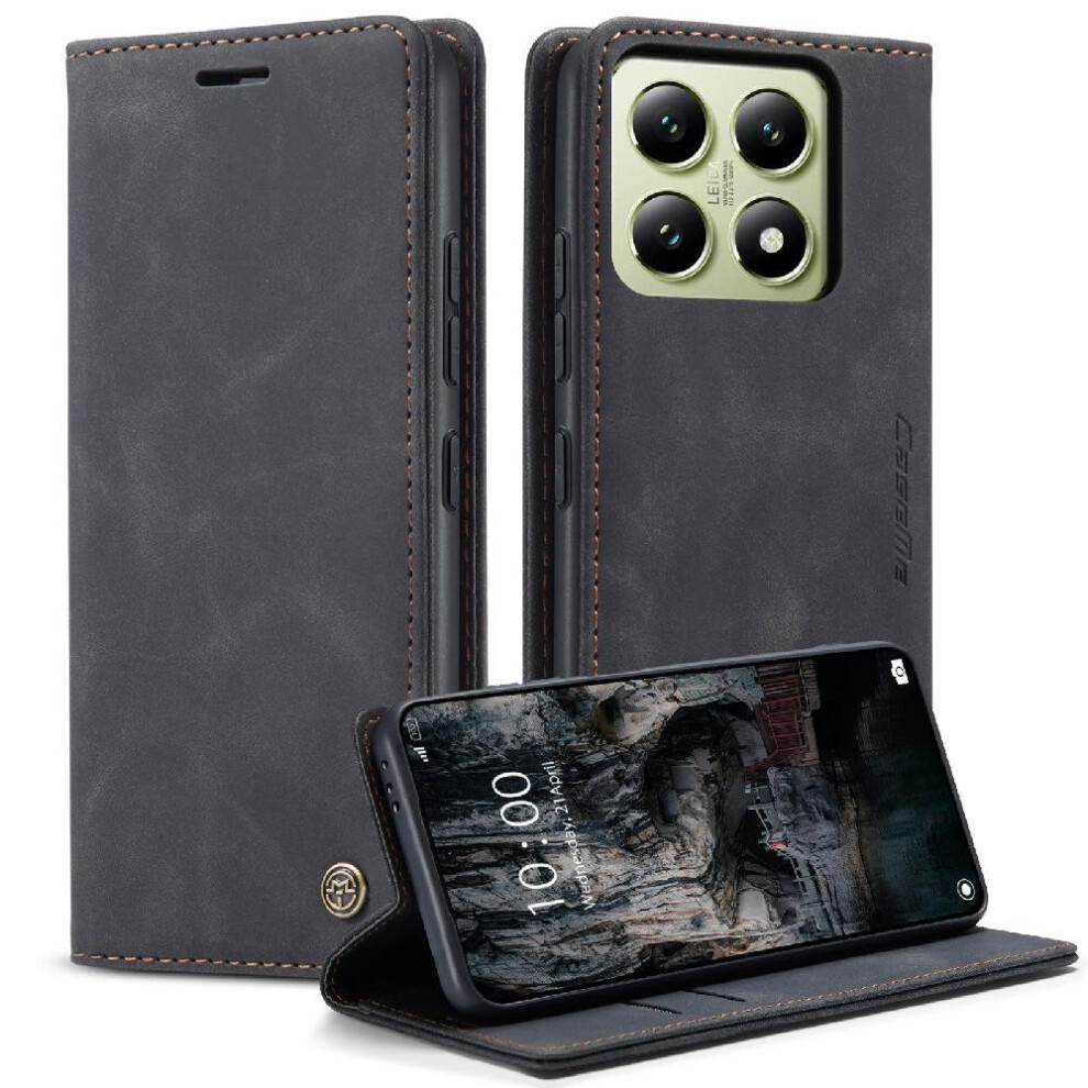 (Black) Flip Case For Xiaomi 14T 5G Vintage Pu Leather Wallet Case Card Slot Kickstand Magnetic Closure Shockproof Black 764549458974