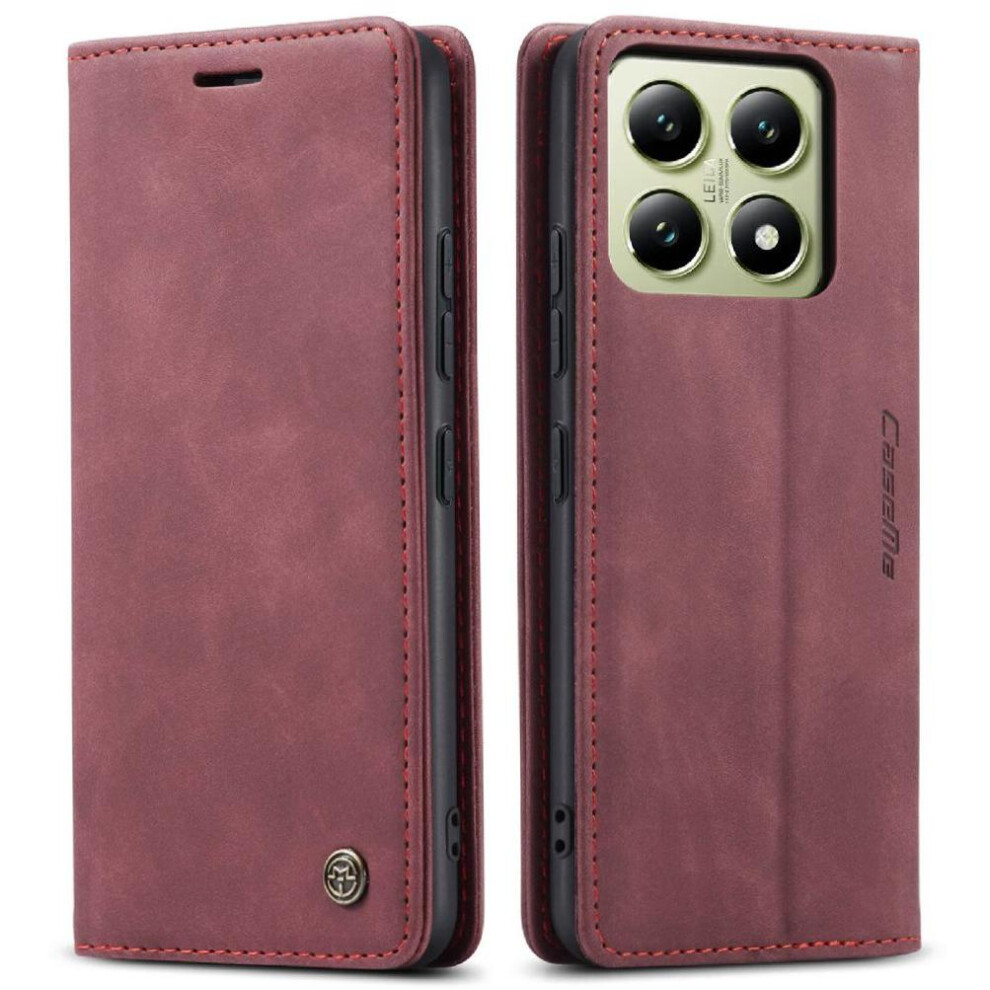 (Red) Flip Case For Xiaomi 14T 5G Vintage Pu Leather Wallet Case Card Slot Kickstand Magnetic Closure Shockproof Red 764549458936