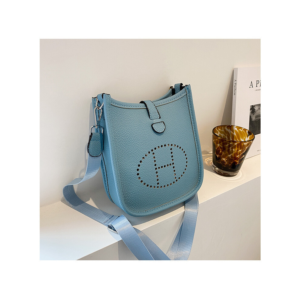 (Blue) Solid color simple letter small square bag crossbody bag