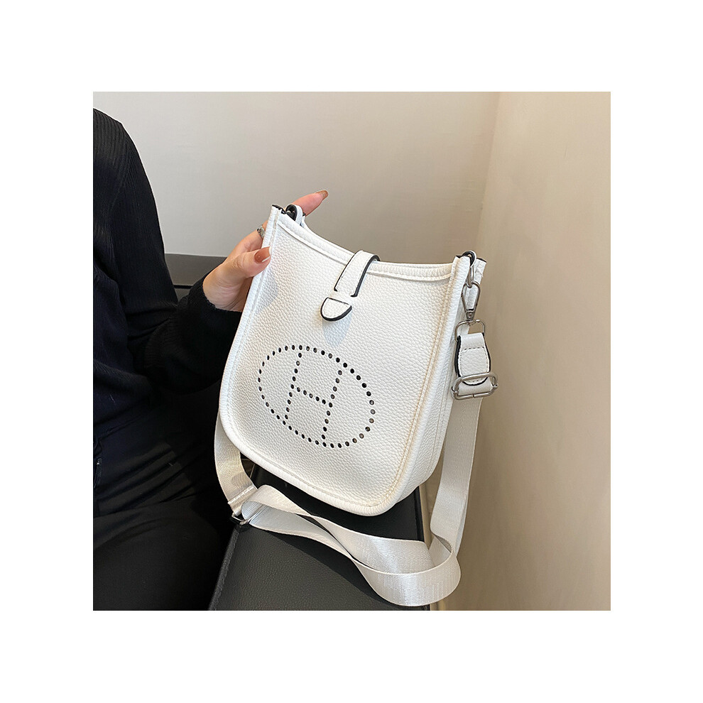 (White) Solid color simple letter small square bag crossbody bag