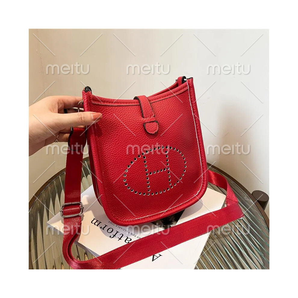 (Red) Solid color simple letter small square bag crossbody bag