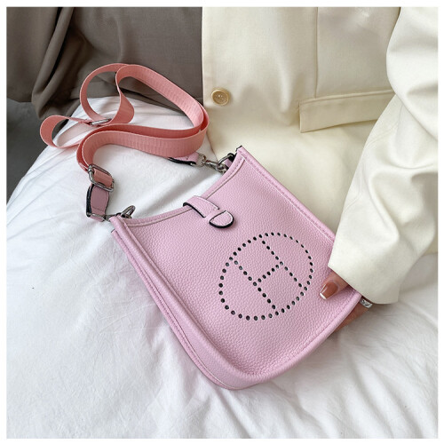 (Pink) Solid color simple letter small square bag crossbody bag