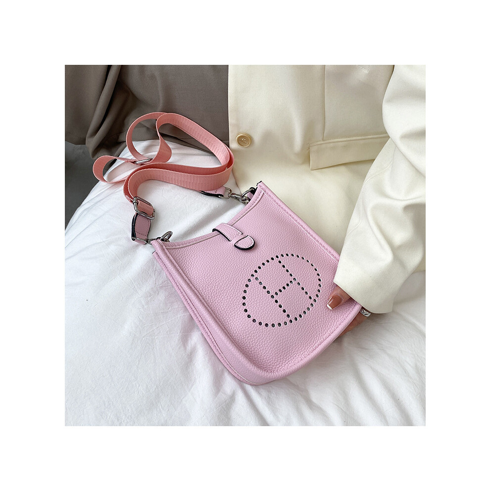 (Pink) Solid color simple letter small square bag crossbody bag