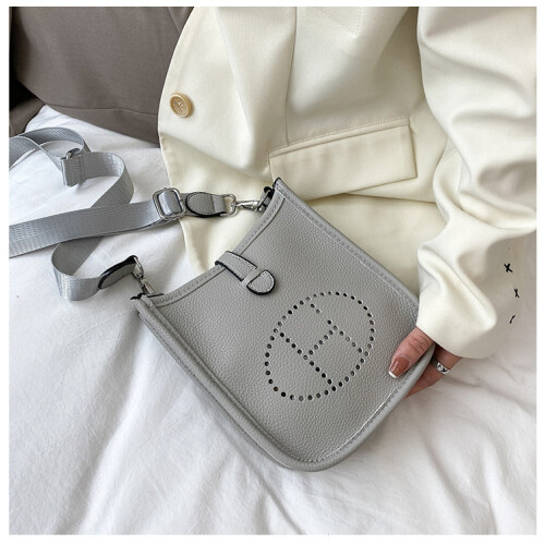 (Grey) Solid color simple letter small square bag crossbody bag
