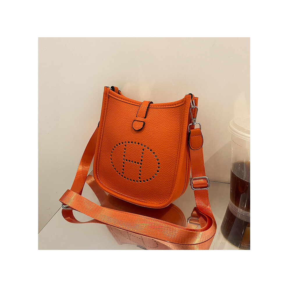(Orange) Solid color simple letter small square bag crossbody bag