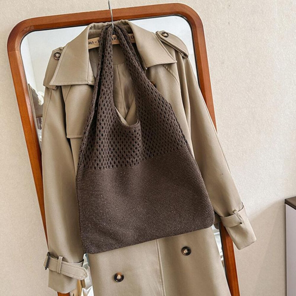(dark brown, 25x8x16cm) Vintage Hollow Out Summer Beach Woven Women Shoulder Bag Knitting Handbags Large Capacity Crochet Tote Bags