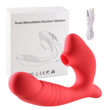 (Red with Box) Wearable Clitoris Sucker Dildo Vibrator for Woman Vibrator Oral Blowjob Clit Stimulator Vagina Sucking Vibrators Erotic Sex Shop