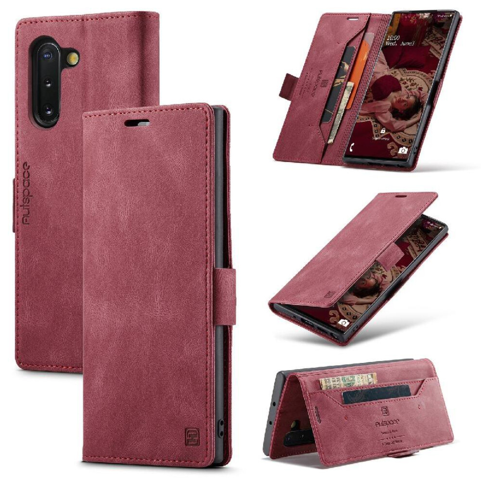 (Red) Rfid Blocking Case For Samsung Galaxy Note10 Rfid Blocking Pu Leather Protective Cover Card Holder Kickstand Magnetic Red 764549462025