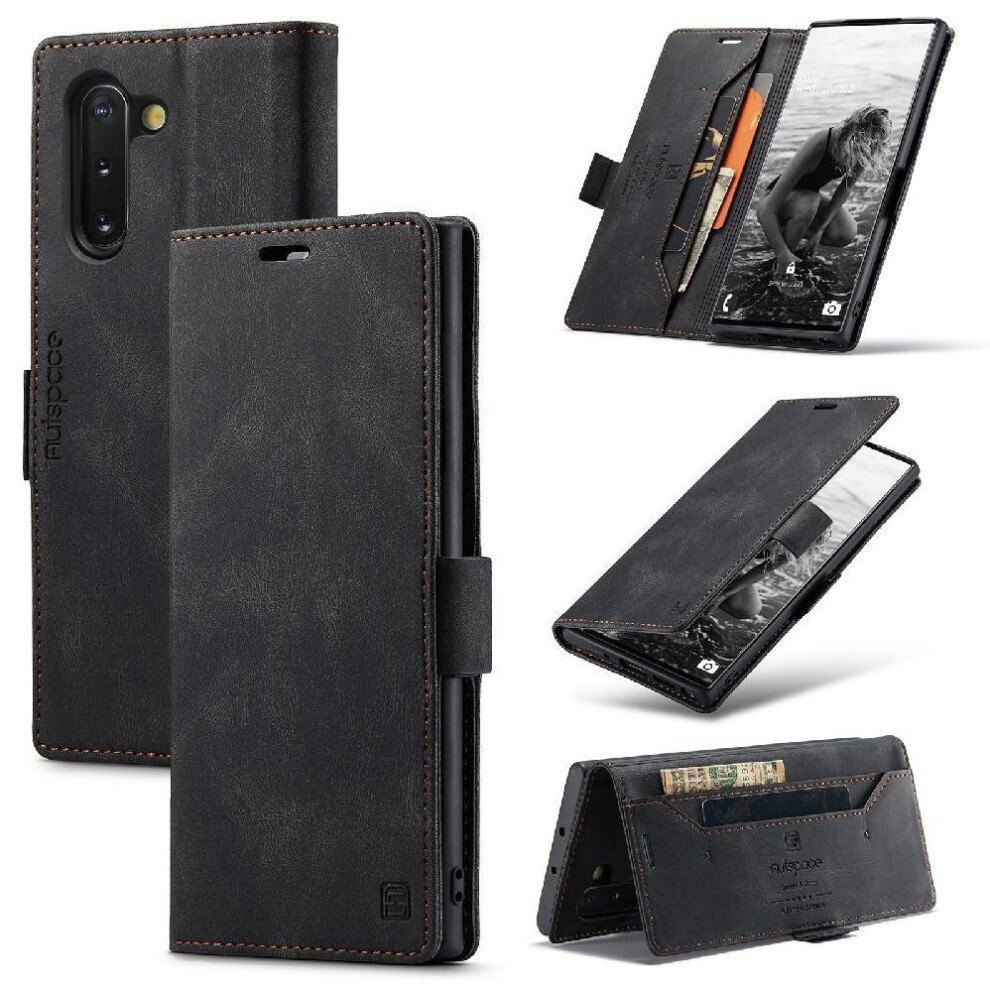 (Black) Rfid Blocking Case For Samsung Galaxy Note10 Rfid Blocking Pu Leather Protective Cover Card Holder Kickstand Magnetic Black 764549462056