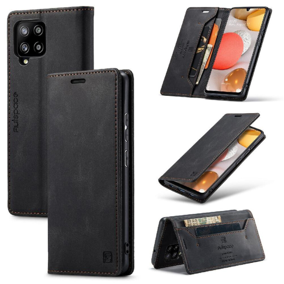 (Black) Rfid Blocking Case For Samsung Galaxy A42 5G Card Holder Kickstand Magnetic Rfid Blocking Protective Cover Pu Leather Black 764549462773