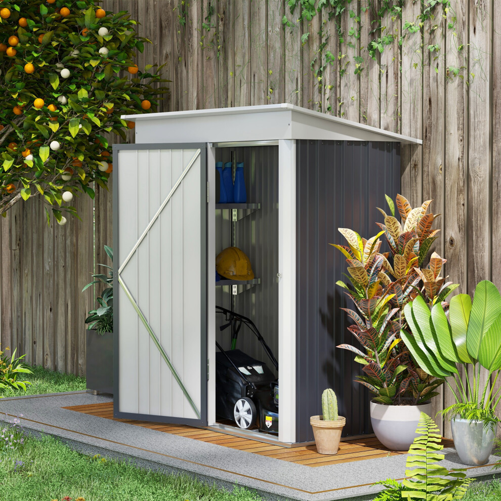Outsunny Steel Garden Shed, Small Lean-to Shed for Bike, 5x3 ft, Dark Grey