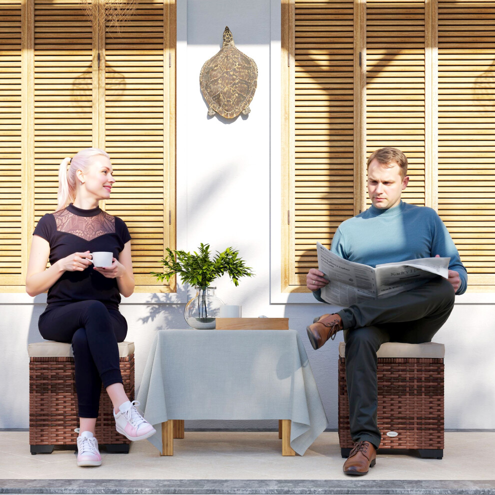 Outsunny Set of 2 Rattan Footstool, Storage Ottoman w/ Cushions, Beige-image-OPC-PG72HGT-NEW