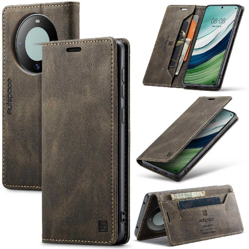 (Brown) Rfid Blocking Case For Huawei Mate 60 Pro Card Holder Rfid Blocking Pu Leather Kickstand Magnetic Protective Cover Brown 764549464722