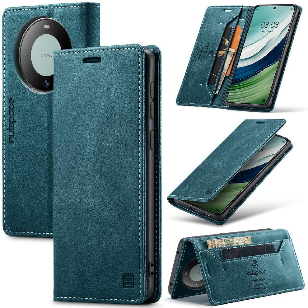 (Blue) Rfid Blocking Case For Huawei Mate 60 Kickstand Magnetic Protective Cover Card Holder Pu Leather Rfid Blocking Blue 764549464753