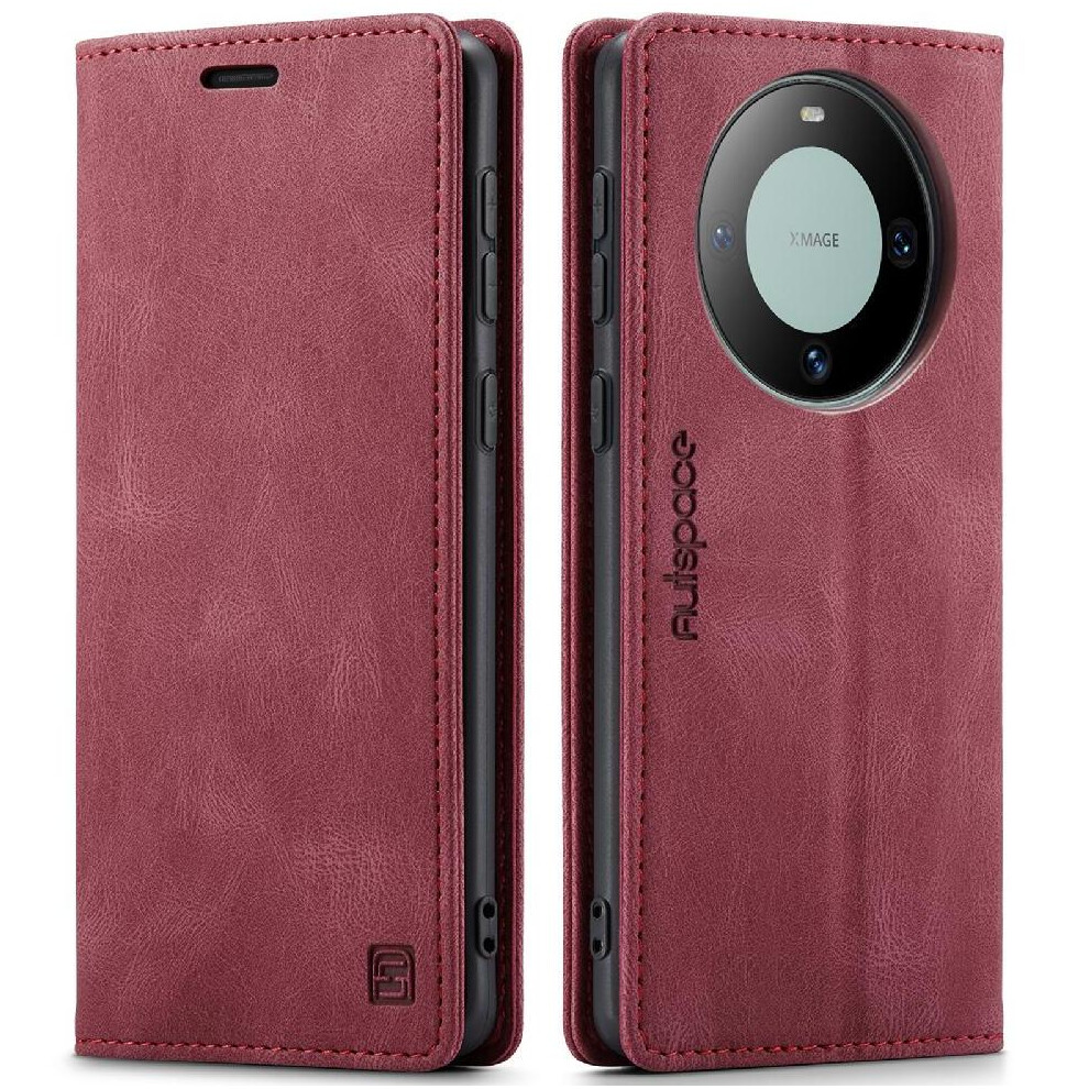 (Red) Rfid Blocking Case For Huawei Mate 60 Kickstand Magnetic Protective Cover Card Holder Pu Leather Rfid Blocking Red 764549464746