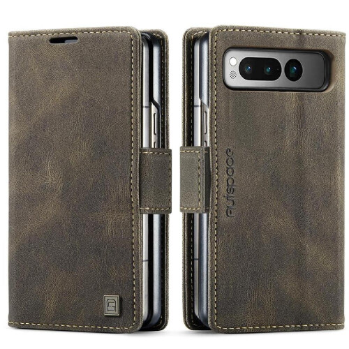 (Brown) Rfid Blocking Case for Google Pixel Fold Kickstand Magnetic Rfid Blocking Protective Cover Pu Leather Card Holder 2