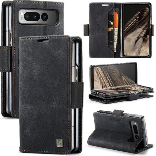 (Black) Rfid Blocking Case for Google Pixel Fold Kickstand Magnetic Rfid Blocking Protective Cover Pu Leather Card Holder