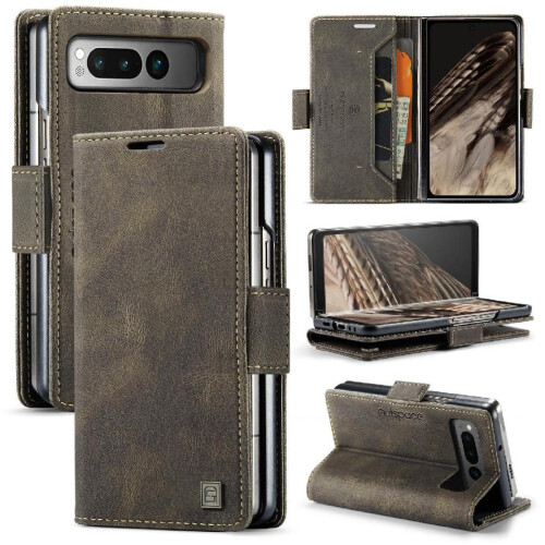 (Brown) Rfid Blocking Case for Google Pixel Fold Kickstand Magnetic Rfid Blocking Protective Cover Pu Leather Card Holder