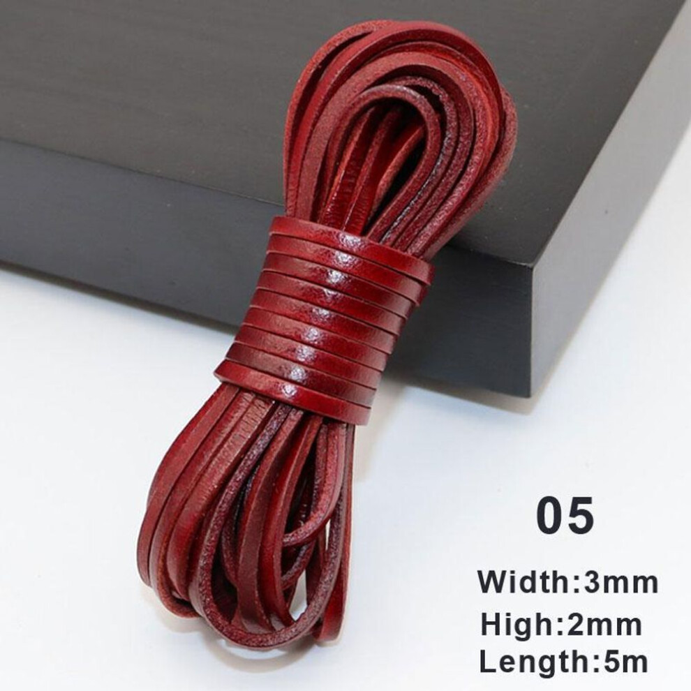 (5) 5 Meters Diy Coffee/red/brown 3mm Round/flat Leather Rope Natural Genuine Leather Cords