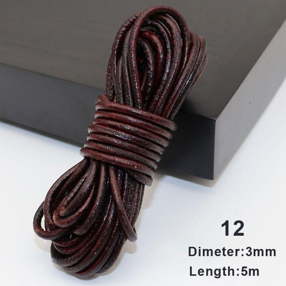(12) 5 Meters Diy Coffee/red/brown 3mm Round/flat Leather Rope Natural Genuine Leather Cords
