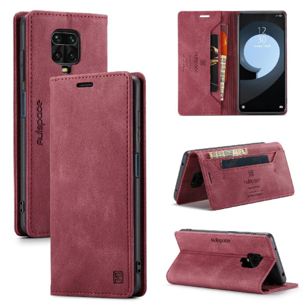 (Red) Rfid Blocking Case For Xiaomi Mi Note 9S Card Holder Protective Cover Kickstand Magnetic Pu Leather Rfid Blocking Red 764549465866