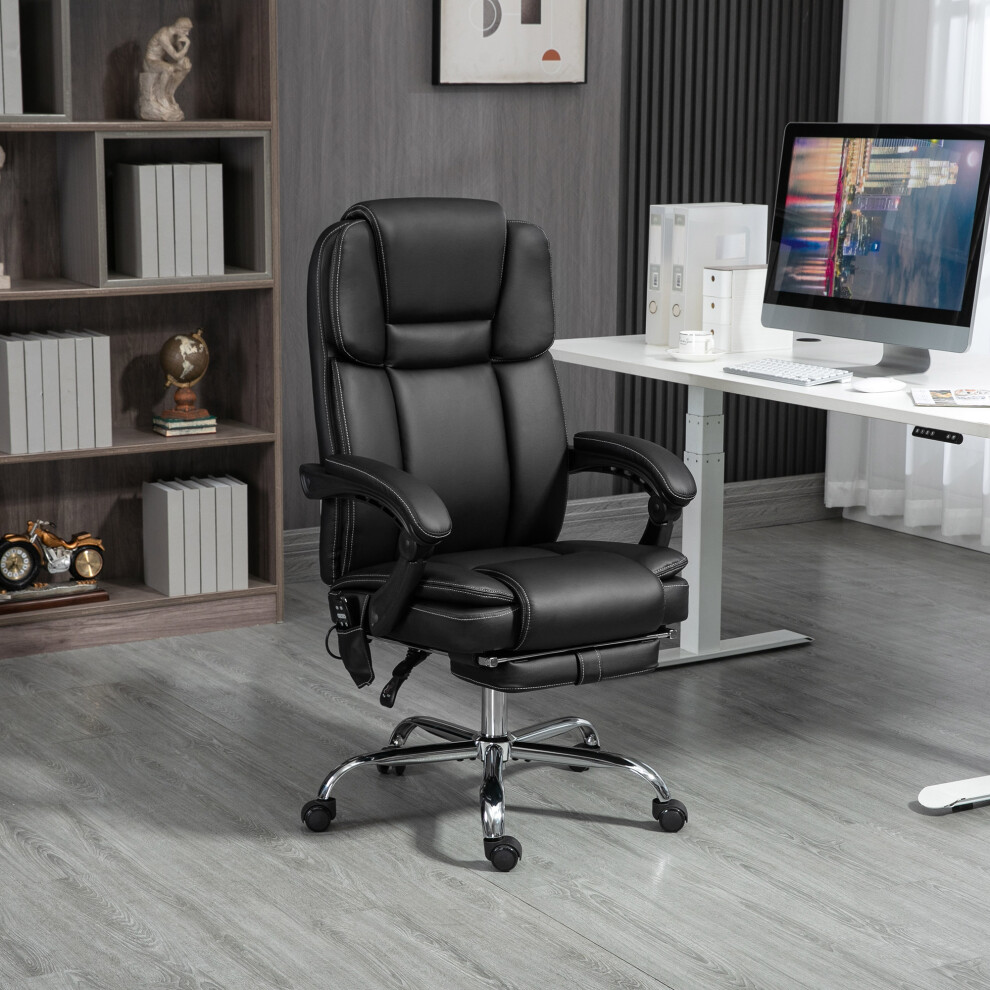 Vinsetto Massage Office Chair, PU Leather High Back Recliner, Black