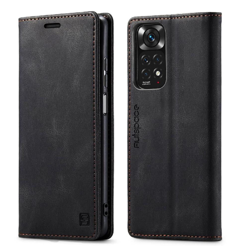 (Black) Rfid Blocking Case For Xiaomi Redmi Note 11 4G Rfid Blocking Card Holder Pu Leather Protective Cover Kickstand Magnetic Black 764549466092
