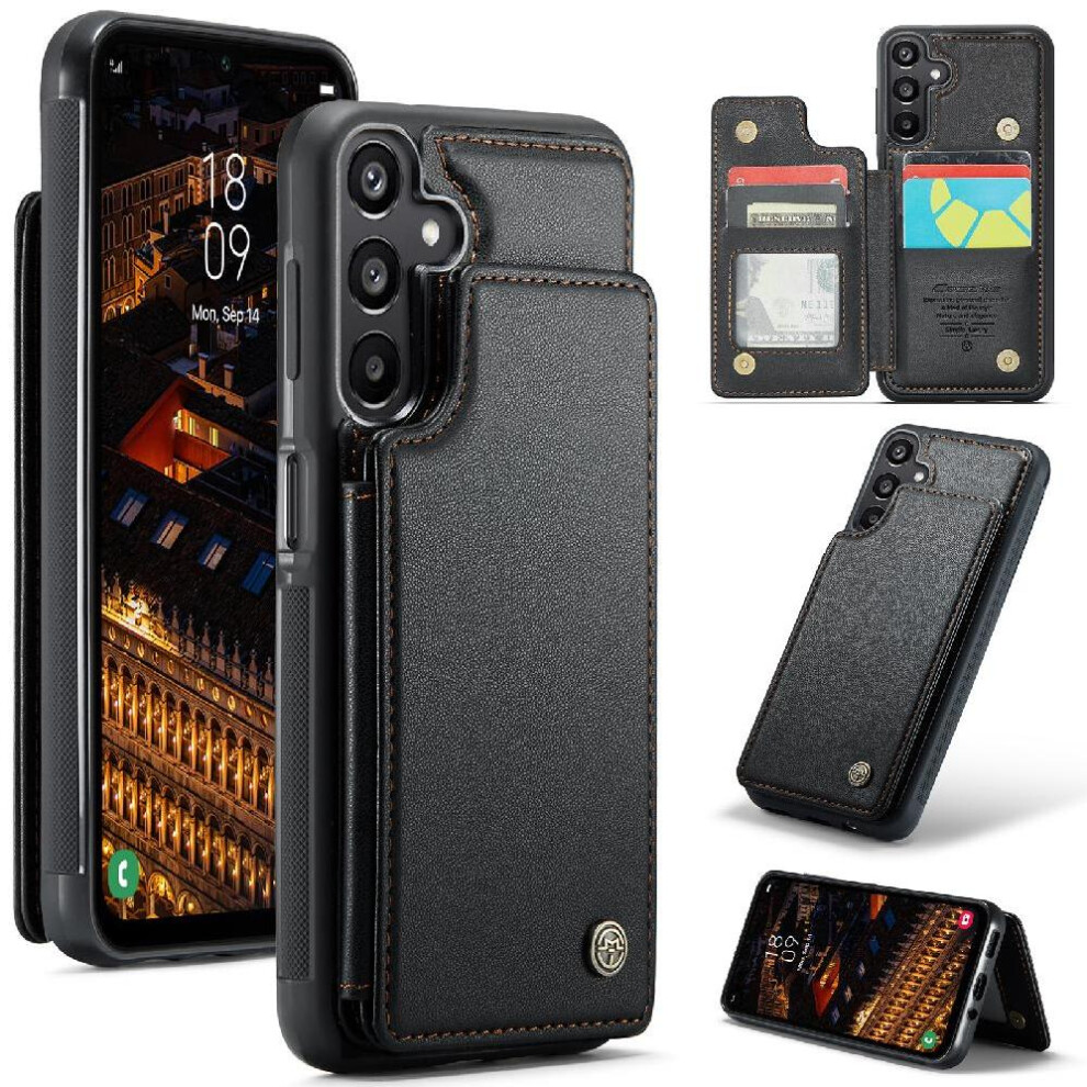 (Black) Flip Case For Samsung Galaxy A16 Kickstand Pu Leather Card Holder Rfid Blocking Slim Shockproof Case Black 764549467679