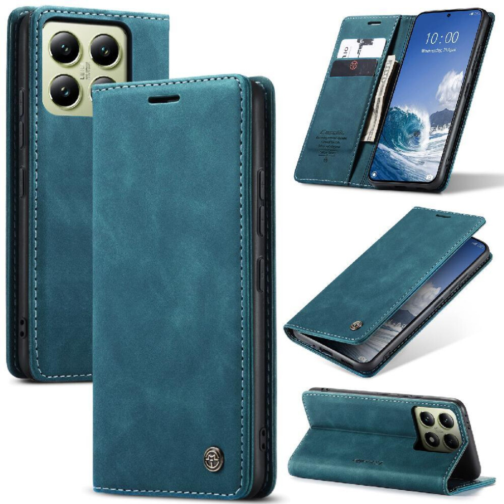 (Blue) Flip Case For Xiaomi 14T Case Card Slot Kickstand Magnetic Closure Shockproof Flip Folio Book Vintage Pu Leather Wallet Blue 764549467808