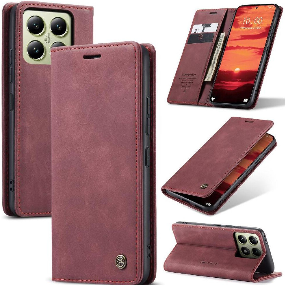 (Red) Flip Case For Xiaomi 14T Case Card Slot Kickstand Magnetic Closure Shockproof Flip Folio Book Vintage Pu Leather Wallet Red 764549467785