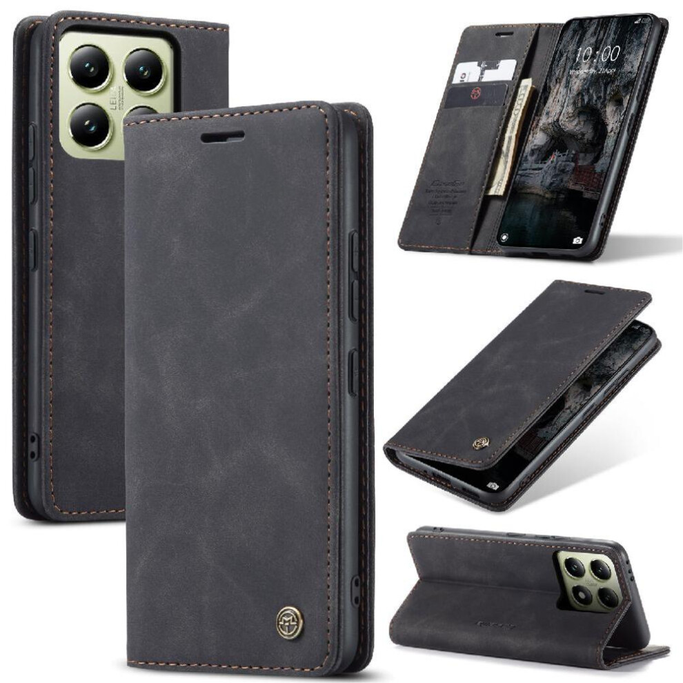 (Black) Flip Case For Xiaomi 14T Case Card Slot Kickstand Magnetic Closure Shockproof Flip Folio Book Vintage Pu Leather Wallet Black 764549467822